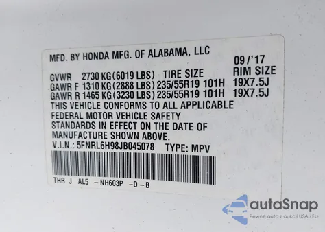 2018 Honda Odyssey Elite из США, поврежденный, VIN 5FNRL6H98JB045078